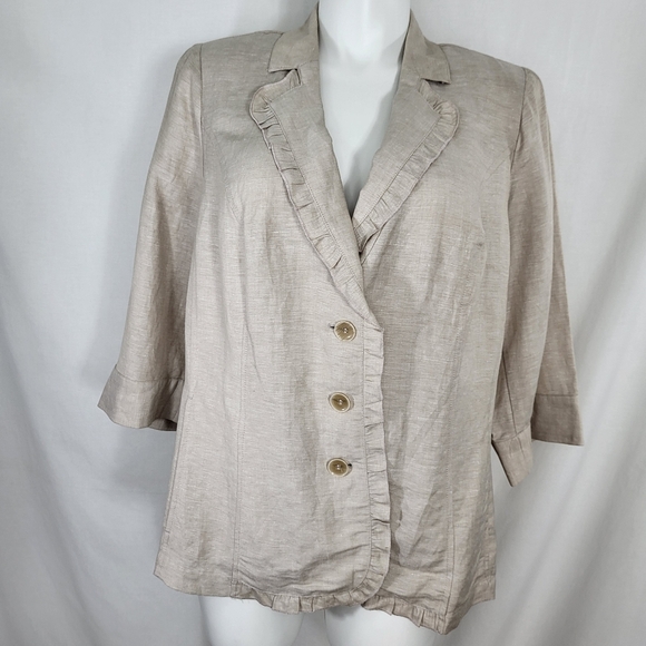 Lane Bryant Jackets & Blazers - Lane Bryant Blazer JACKET Linen Blend Womens Size 20 Ruffle 3/4 Sleeves NWT
